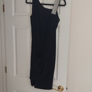 Frank Lyman Design Black One-Shoulder Dress with Crystal-Embellished Strap